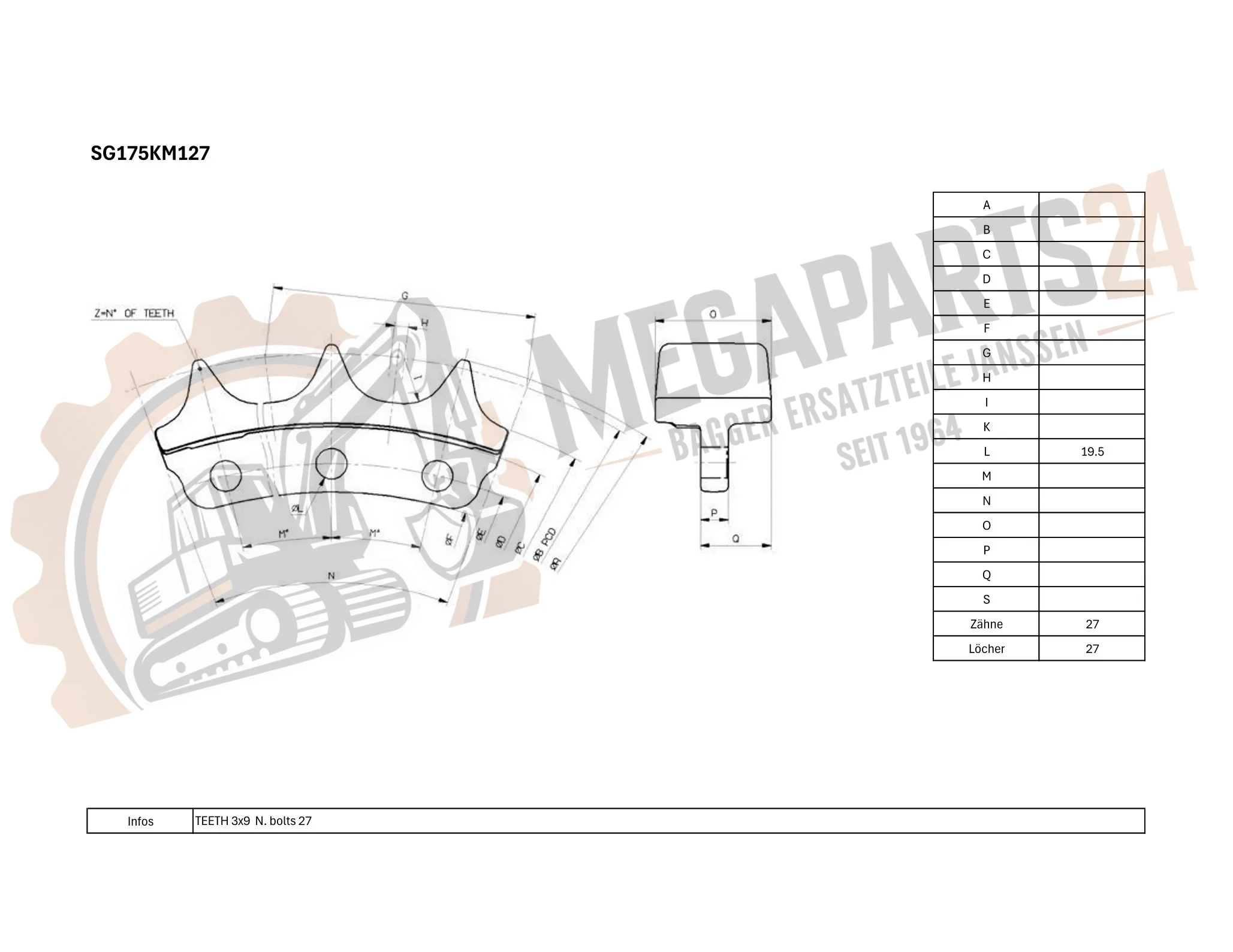 Antriebsrad KOMATSU D40PLL-3 (S/N: 6001-UP) - Turas