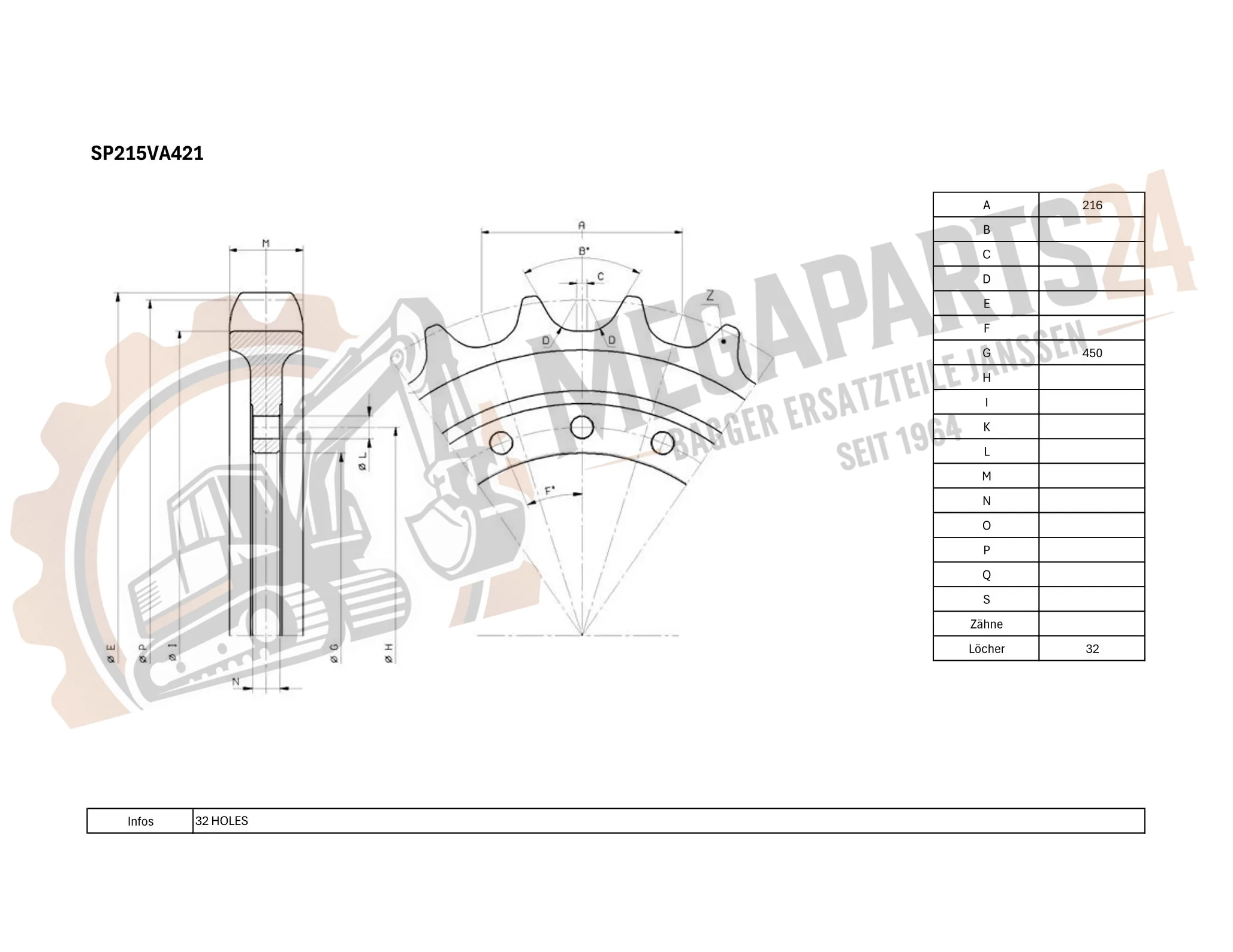 Antriebsrad DAEWOO DOOSAN DX420 LC-5 - Turas